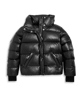 SAM. Girls' Vegan Leather Puffer Jacket Black Big Kid Size 8 MSRP $395