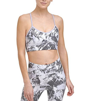 DKNY Sport Women's Printed Strappy Sports Bra Pale Blue, Size XL