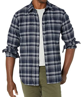 Theory Men's Noll NP.Twill Flannel, Blue Baltic/White, M