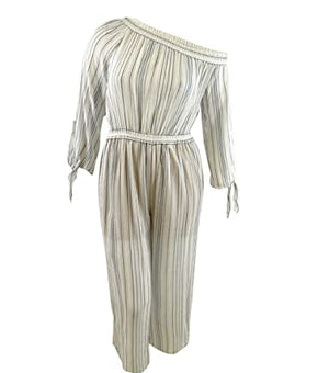 Michael Michael Kors Women's Striped One-Shoulder Jumpsuit (L, Chambrey)