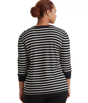 LAUREN RALPH LAUREN Women's Striped 3/4 Sleeve Size 2X Black Cream MSRP $75