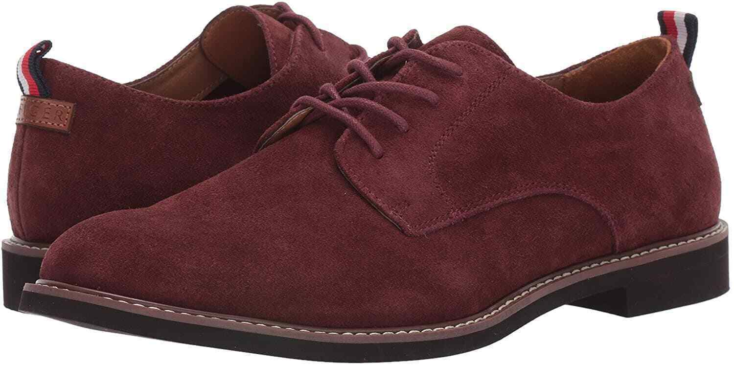 Tommy Hilfiger Men's Dark Red Suede Garson Oxfords Shoes Dark Red 8M