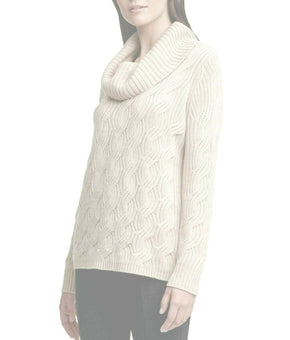Calvin Klein Women Chain-Stitched Cowlneck Sweater Ivory White Size L