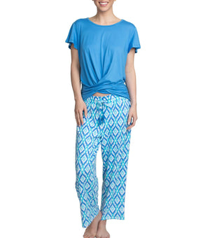 Muk Luks Cloud Knit Cropped Pants Lounge Set Blue Size S MSRP $46