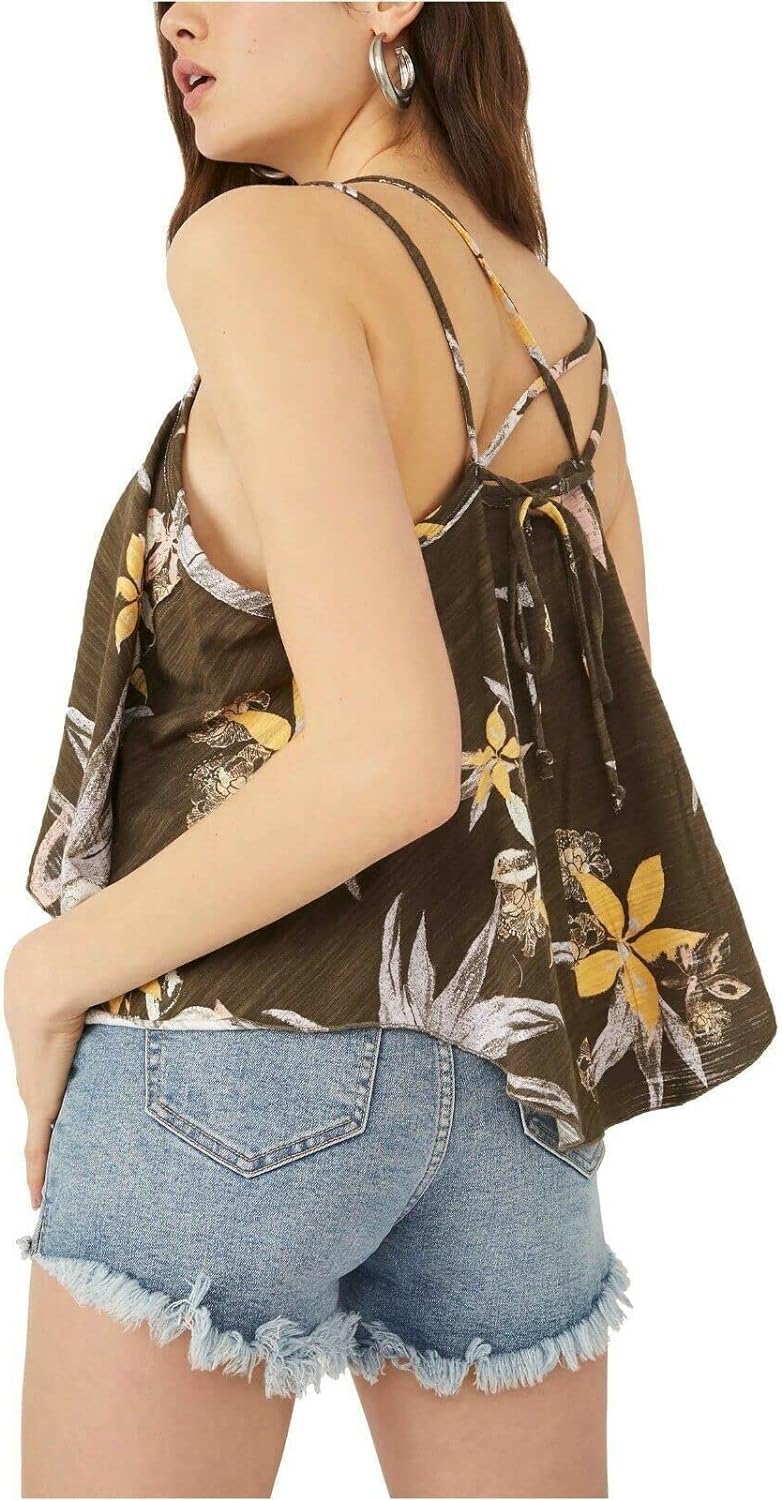 Free People Hey Girl Cotton Tank Top, Army Combo, X-Large