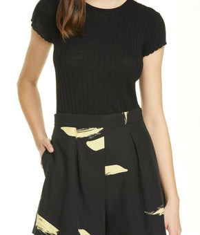 Joie Women Filana Ribbed Short Sleeve Sweater Black Size XXS