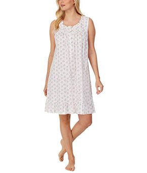 Eileen West Cotton Jersey Knit Short Nightgown White Ground Floral Size XS