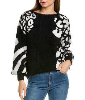 Vince Camuto Women????s Jacquard Eyelash Knit Sweater Black Size L MSRP $99