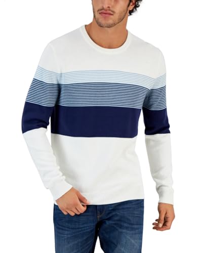 Club Room Men's Striped Sweater Winter Ivory White Size S
