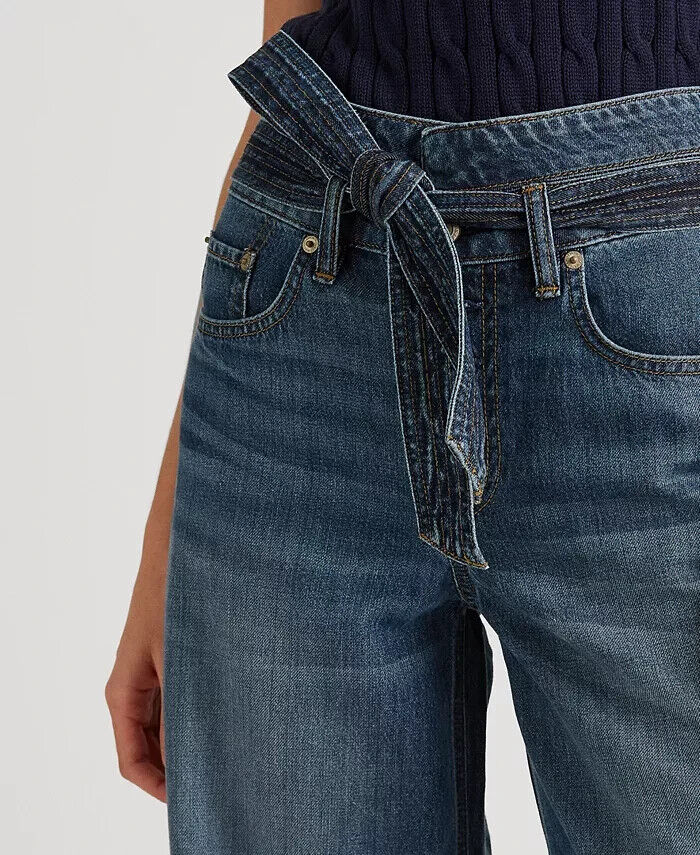 Lauren Ralph Lauren Belted High-Rise Straight Jeans Dark Blue Size 4 MSRP $125