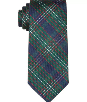 TOMMY HILFIGER Men's Lux Tartan Tie Green Blue MSRP $70