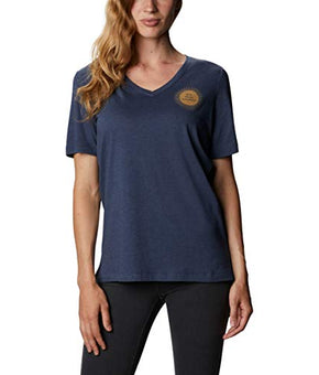 Columbia Women's Bluebird Day Relaxed V Neck, Nocturnal Heather Gray 3X Plus