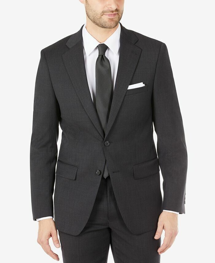 Calvin Klein Mens Check SkinnyFit Wool Blend Suit Jacket Black Size 36 Short