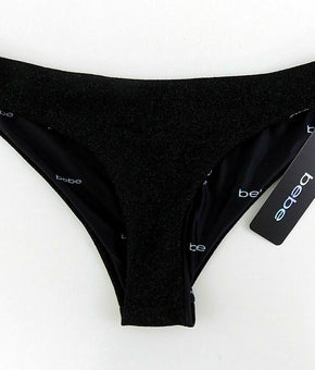bebe Womens Black Metalic Bikini Swim Bottom Size XL MSRP $25