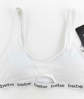 bebe Womens White Ribbed Bikini top Size M MSRP $25