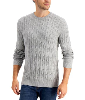Club Room Mens Cable Knit Crewneck Sweater Gray Size M