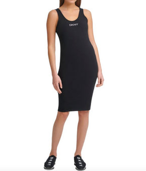 DKNY Womens Sport Embellished Logo Cotton Blend Tank Dress Black Size M $60