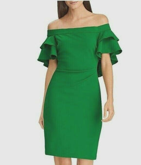 Lauren Ralph Lauren Women Tiered Overlay Dress Green Malachite Size 2