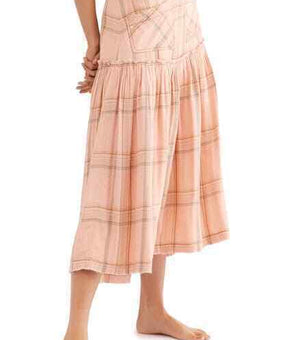 Free People Plaid Fever Midi Skirt Women's Peach Pink Size 0 MSRP $128.00