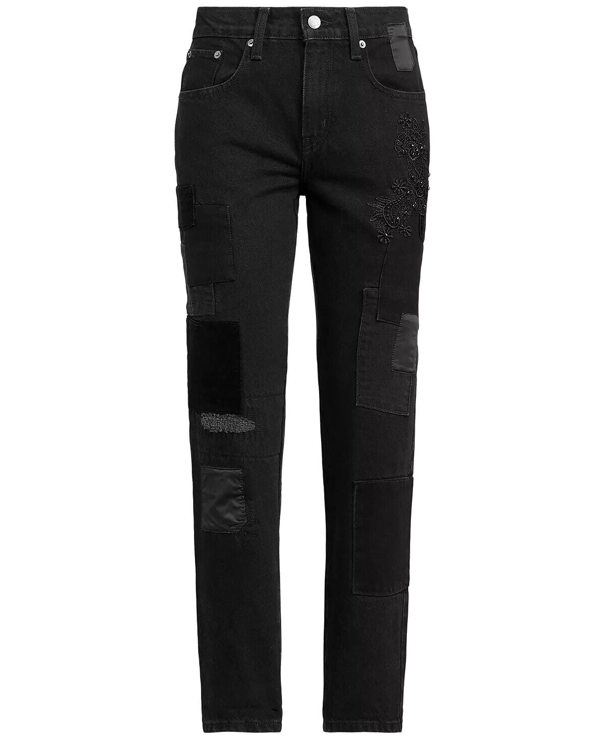 Ralph Lauren Womens Patchwork Relaxed Tapered Jeans Wash Black Size 14 MSRP $175