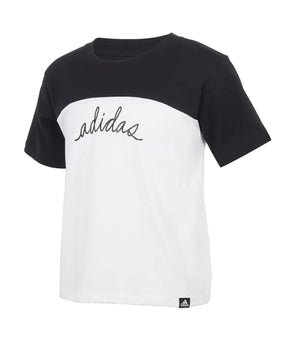 ADIDAS Big Girls Short Sleeve Colorblock Tee Black White Size XL(16)