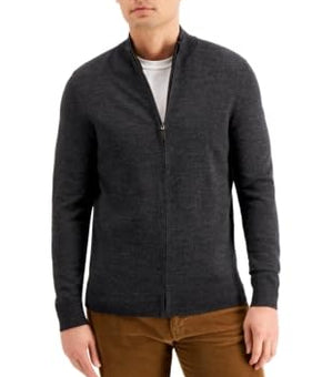 Club Room Men's Merino Zip front Sweater Dark Grey Size L