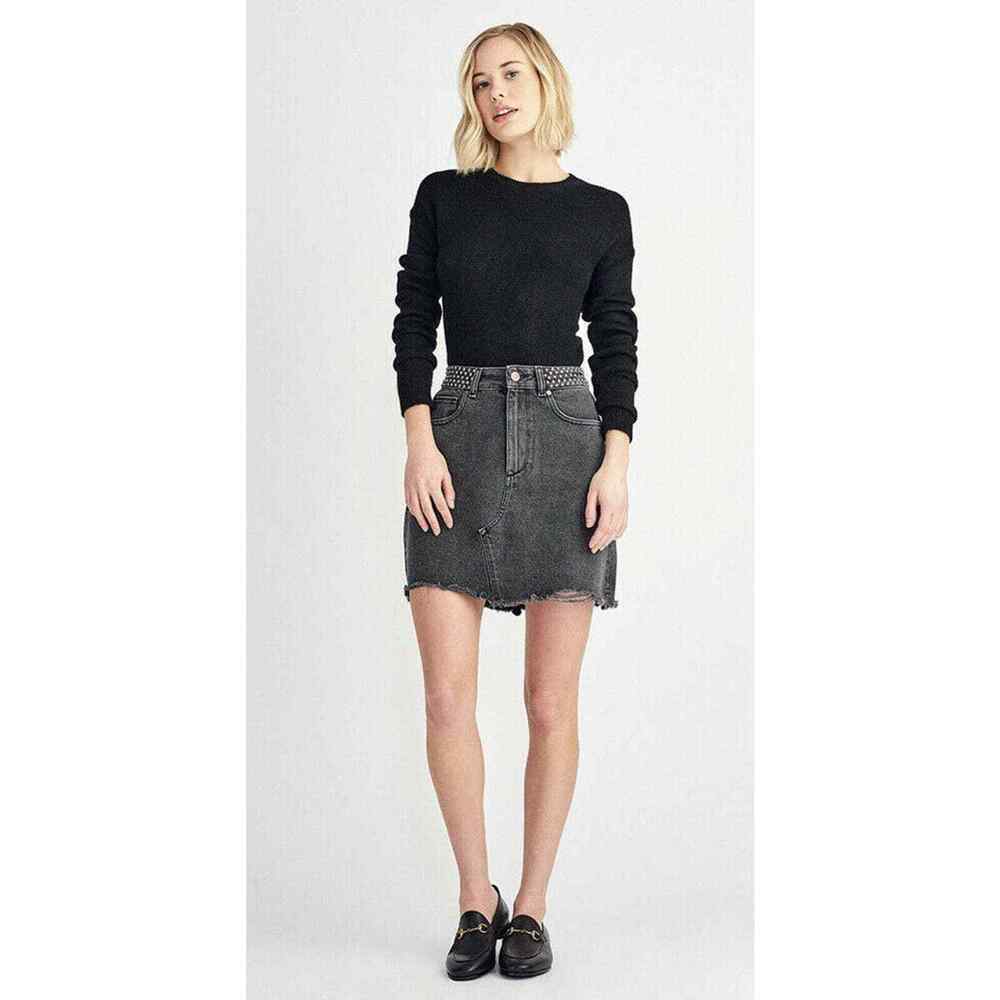 DL1961 Georgia Studded Denim Mini Skirt Women's Black Gray Size 27 MSRP $169