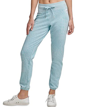 Calvin Klein Performance Women's Printed French Terry Jogger Pants (Bleached Aqua, Size XL)