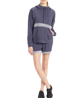 Josie Natori Women's Chi French Terry Active Half-Zip Top (Heather Night Blue, Medium)