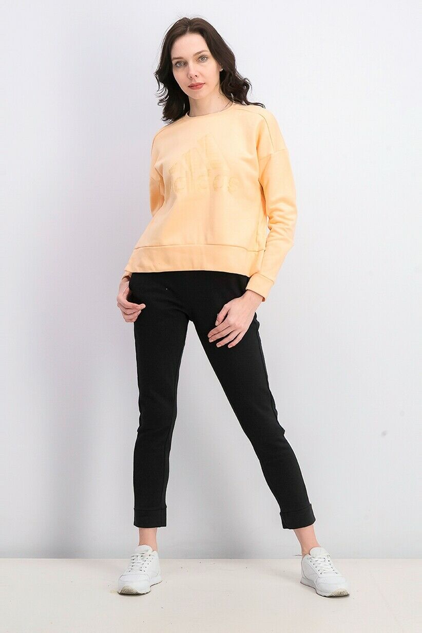Adidas Women ID Glam Fleece Sweatshirt Pullover Crew Neck Glow Orange Size M $60