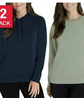 Eddie Bauer Ladies' Crewneck & Hoodie, 2-pack, Green Navy Size S