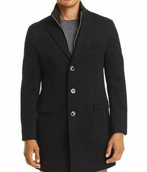 Dylan Gray Wool Blend Overcoat Mens Size L Navy Blue Removable Bib MSRP $698