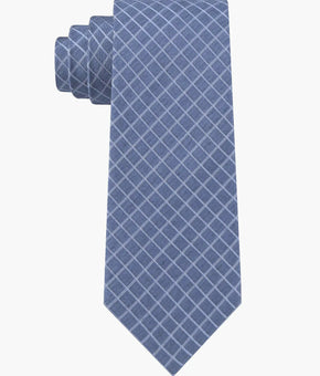 Calvin Klein Men's Dual Grid Check Tie Navy Blue One Size