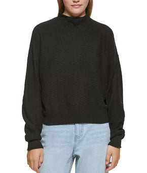Calvin Klein Jeans Honeycomb Funnel-Neck Sweater Black Size S MSRP $60