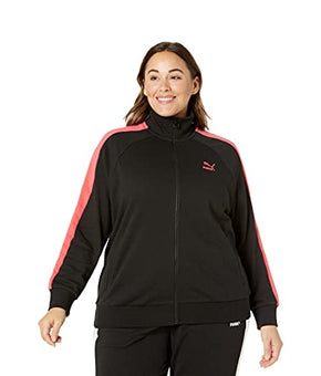 PUMA Women's Plus Iconic T7 Jacket, Cotton Black-Paradise Pink, Size 2X