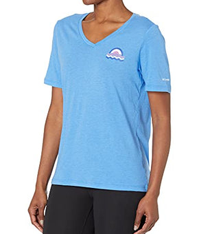Columbia Women's Bluebird Day Relaxed V Neck, Harbor Blue Heather Plus Size 2X