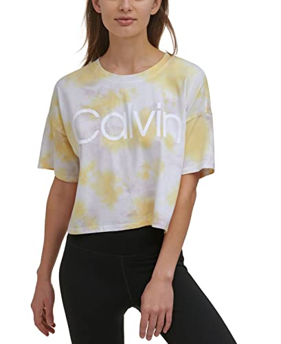 Calvin Klein Performance Cropped Tie-Dyed T-Shirt Yellow Medium Size M