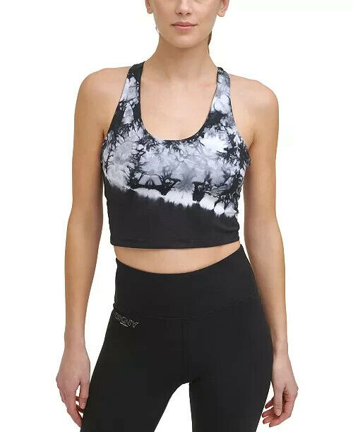 Dkny Womens Tie Dye Racerback Cropped Tank BLACK Size XL MSRP $45