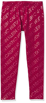 Calvin Klein Girls' Leggings, Full Length Athletic Pants Logo Design Red, Size 7
