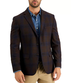 Tommy Hilfiger Men's Modern-Fit Brown/Blue Plaid Blazer Size 36 Short MSRP $295