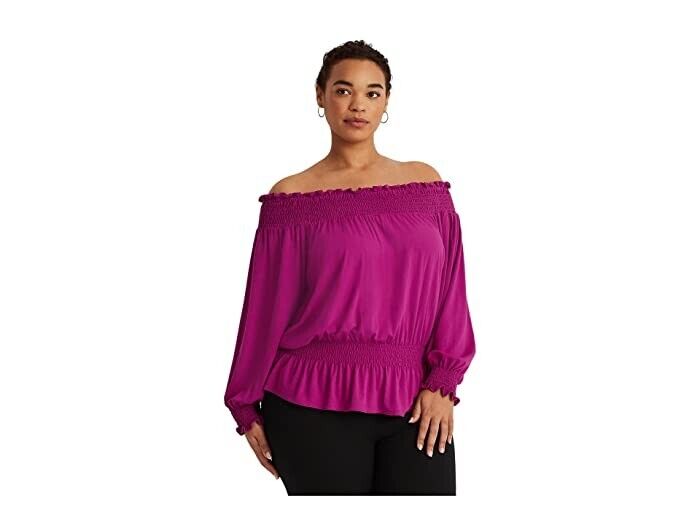 LAUREN Ralph Lauren Jersey Off-the-Shoulder Top Purple Plus Size 3X MSRP $90