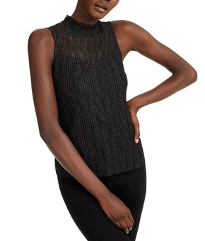 INC Sleeveless Shine Mock-Neck Top womens black Size S MSRP $60