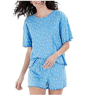 Jenni Crinkle Lettuce-Edge Shorts Pajama Star & Moon (Small) Size S Blue