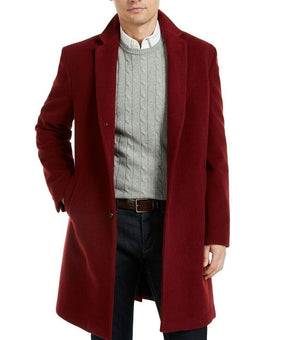 Tommy Hilfiger Men's Addison Wool-Blend Trim Fit Overcoat Red Size 38S MSRP $395
