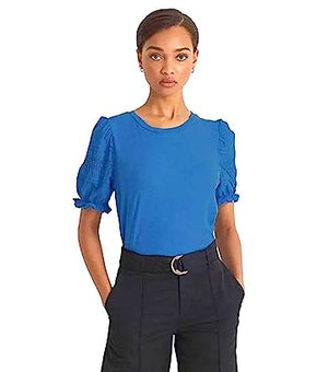 Lauren Ralph Lauren Women's Eyelet Slub Short Sleeve Tee (M, Tropic Royal)