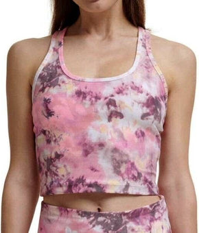 CALVIN KLEIN PERFORMANCE Printed Racerback Cropped Tank Top Pink Size L MSRP $50
