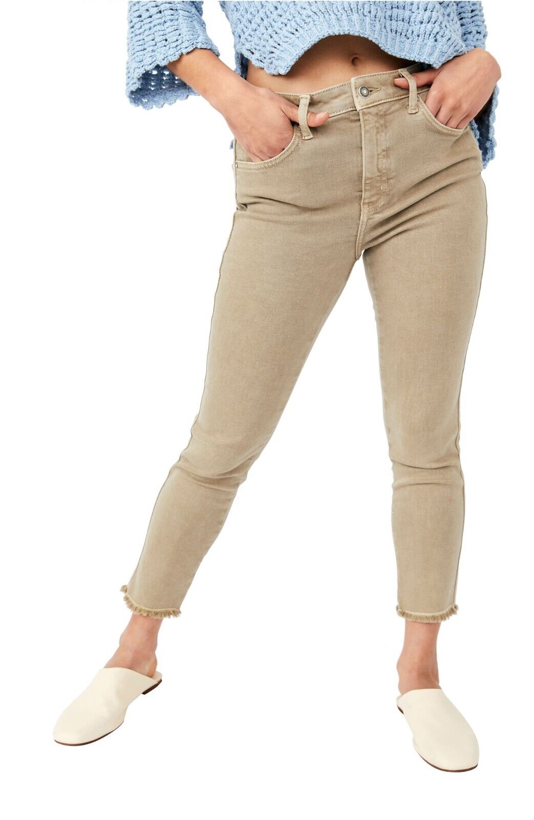 Women's Free People High Waist Ankle Jeggings Size 24 Green Beige MSRP $78