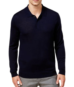 Club Room Mens Merino Wool Blend Polo Pullover Sweater Size L Blue
