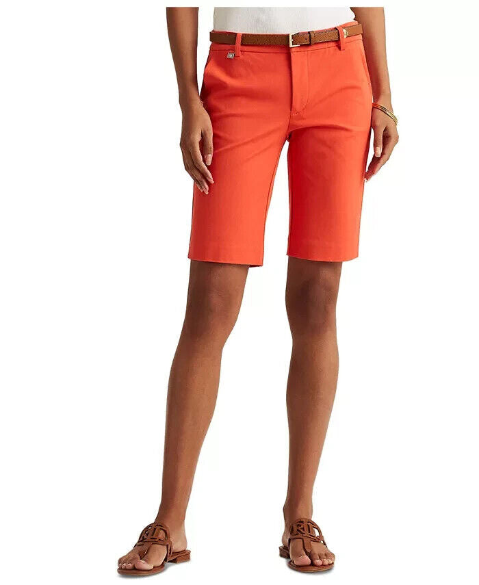 LAUREN RALPH LAUREN Women Twill Stretch Bermuda Shorts Petite 10P Orange