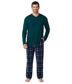 Cuddl Duds Men Fleece Long Sleeve V-Neck Top / Pajama Pant 2-pc Set Size S Black